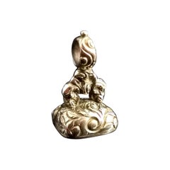 Pendentif à bouton en forme de sceau géorgien ancien, or roulé 9 carats, quartz, initiale M