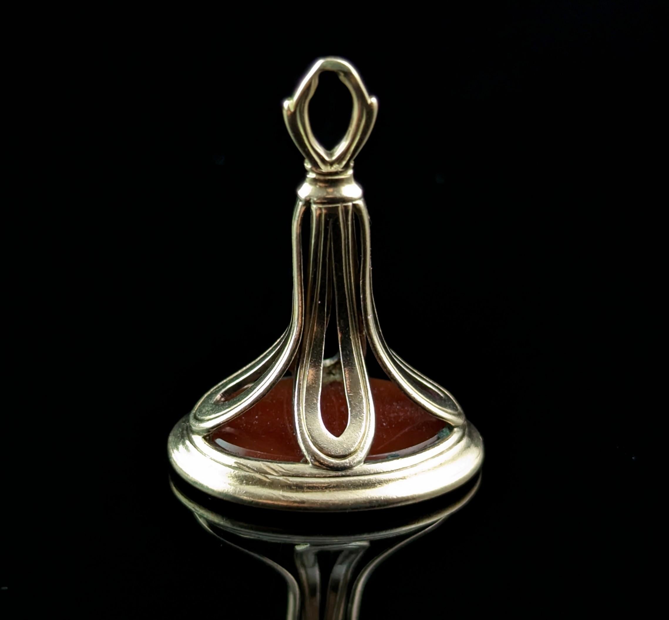 Antique Georgian seal fob pendant, Depeche Vous, 9k gold and Carnelian  For Sale 5