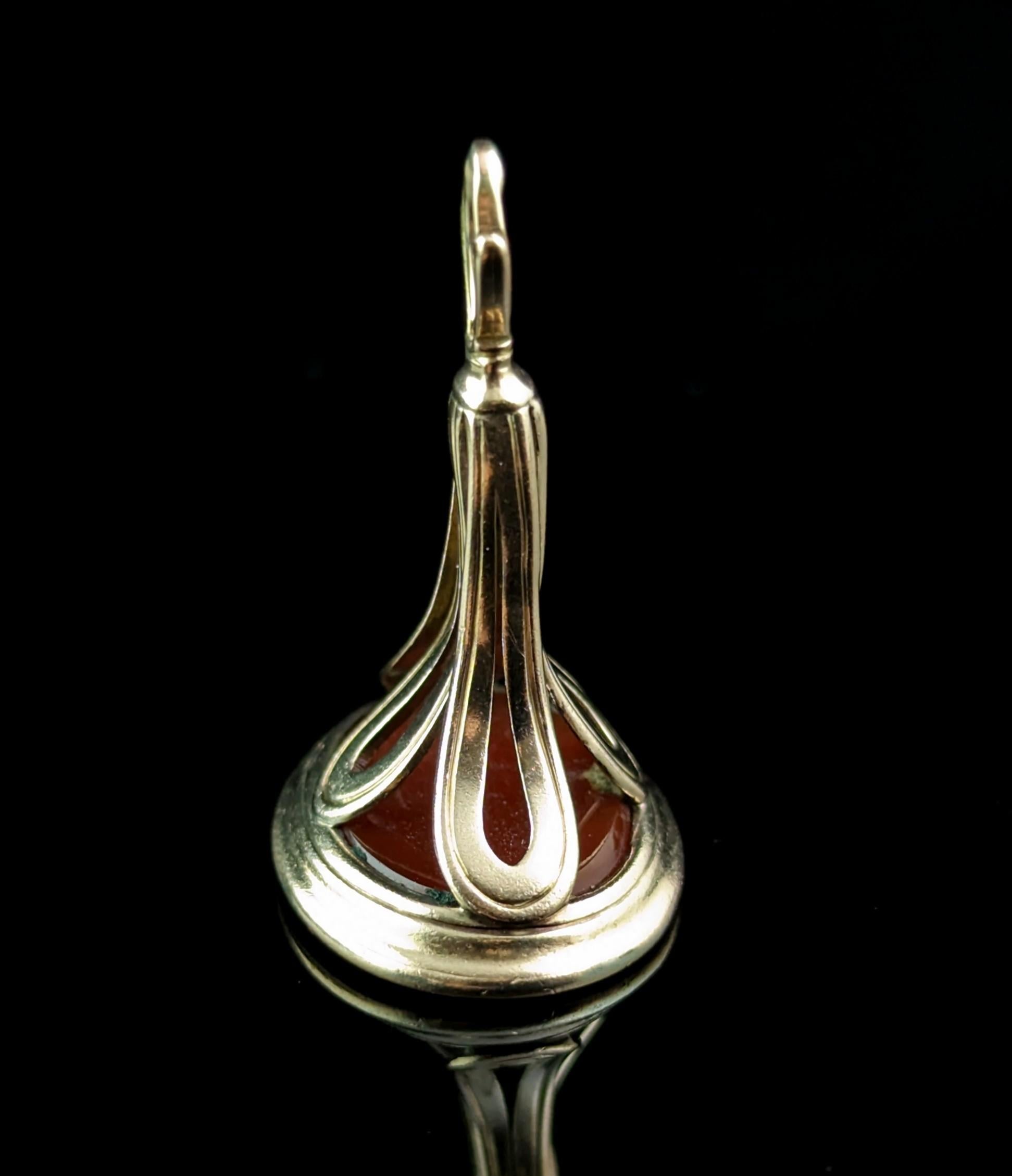 Antique Georgian seal fob pendant, Depeche Vous, 9k gold and Carnelian  For Sale 7