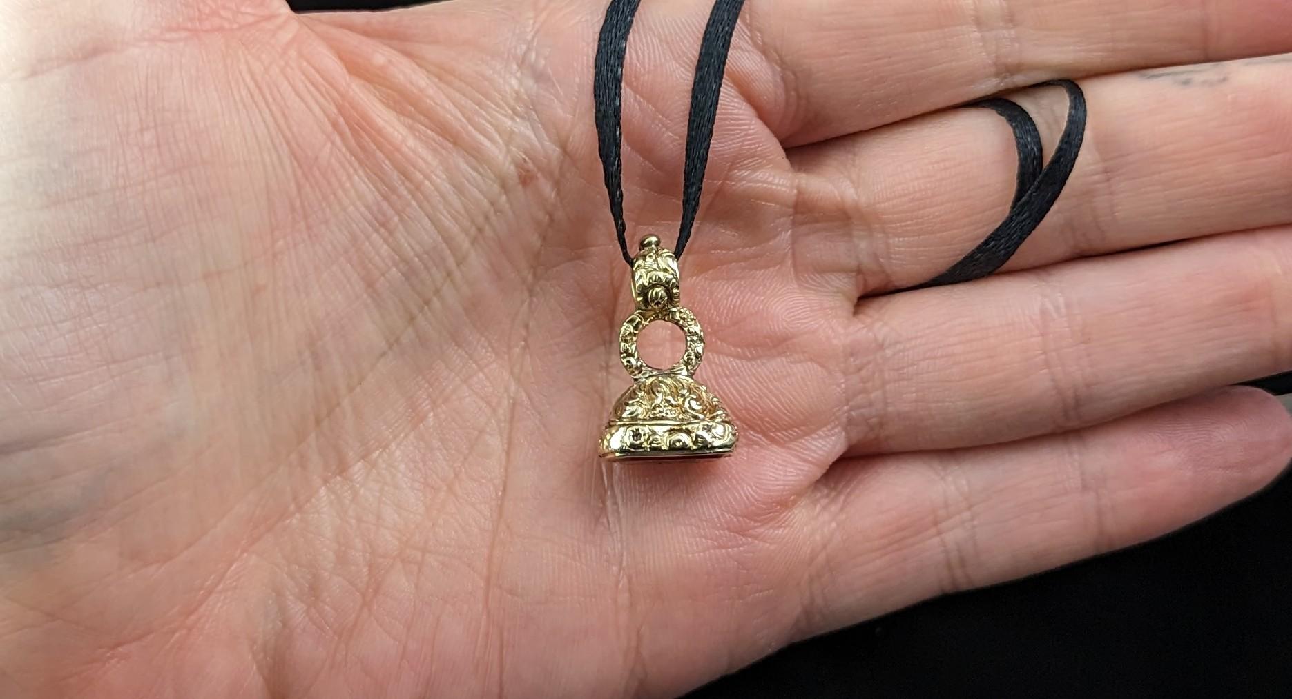 Antique Georgian seal fob pendant, Our Quills Unite Us, 9k gold cased, Carnelian 6