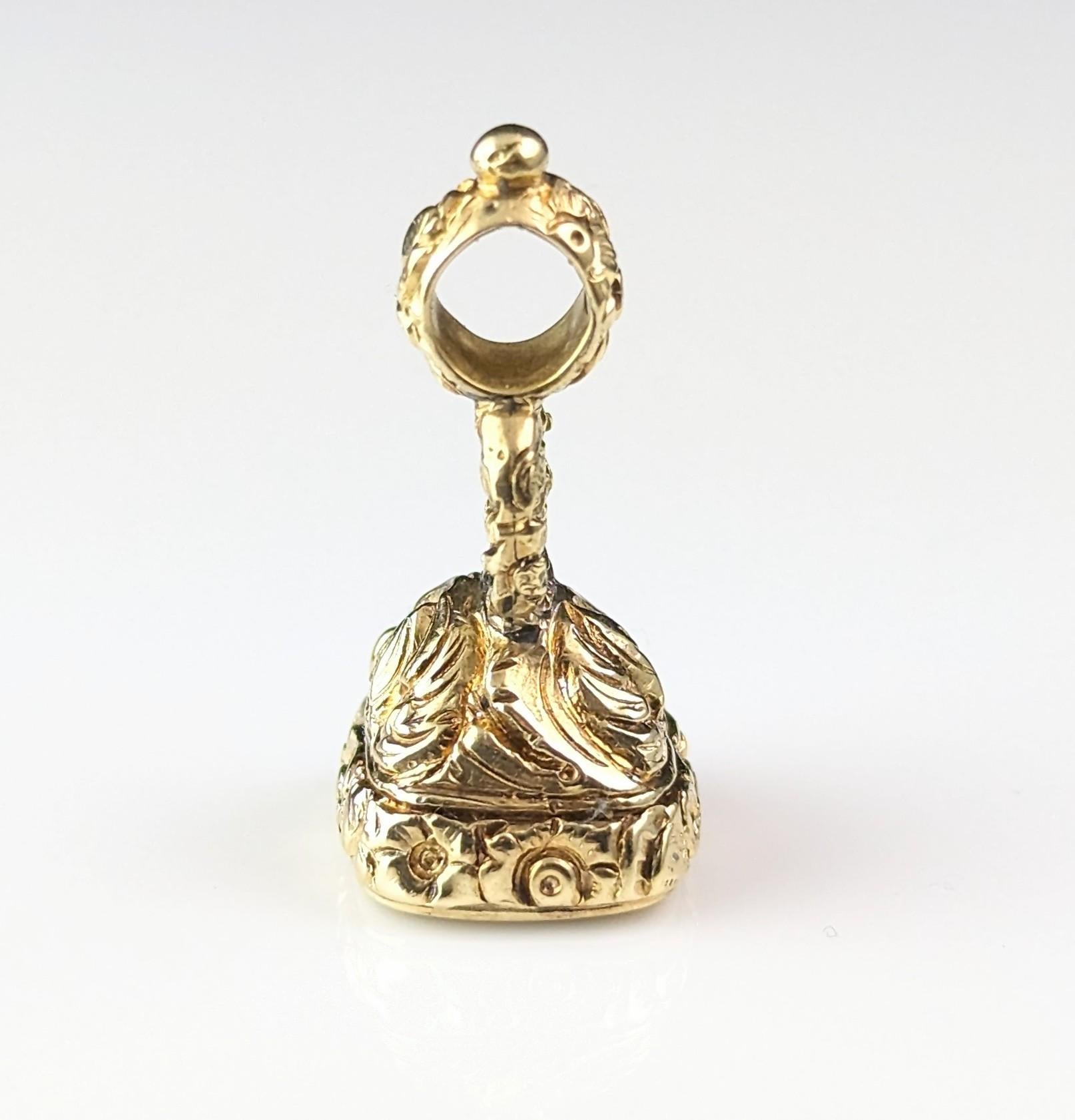 Antique Georgian seal fob pendant, Our Quills Unite Us, 9k gold cased, Carnelian 7
