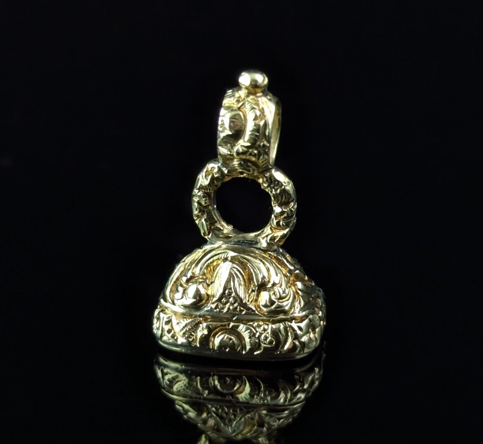 Antique Georgian seal fob pendant, Our Quills Unite Us, 9k gold cased, Carnelian 1