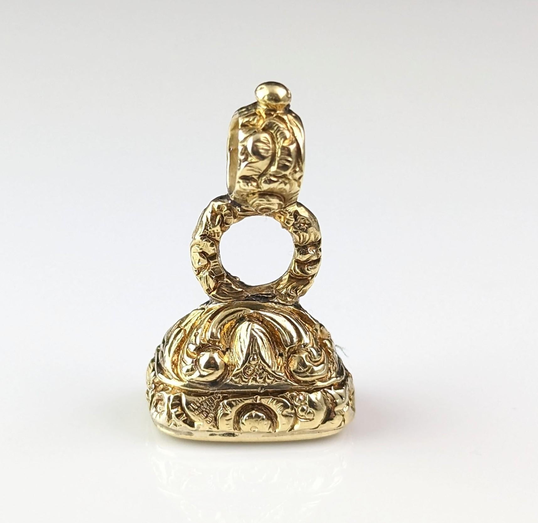 Antique Georgian seal fob pendant, Our Quills Unite Us, 9k gold cased, Carnelian 4