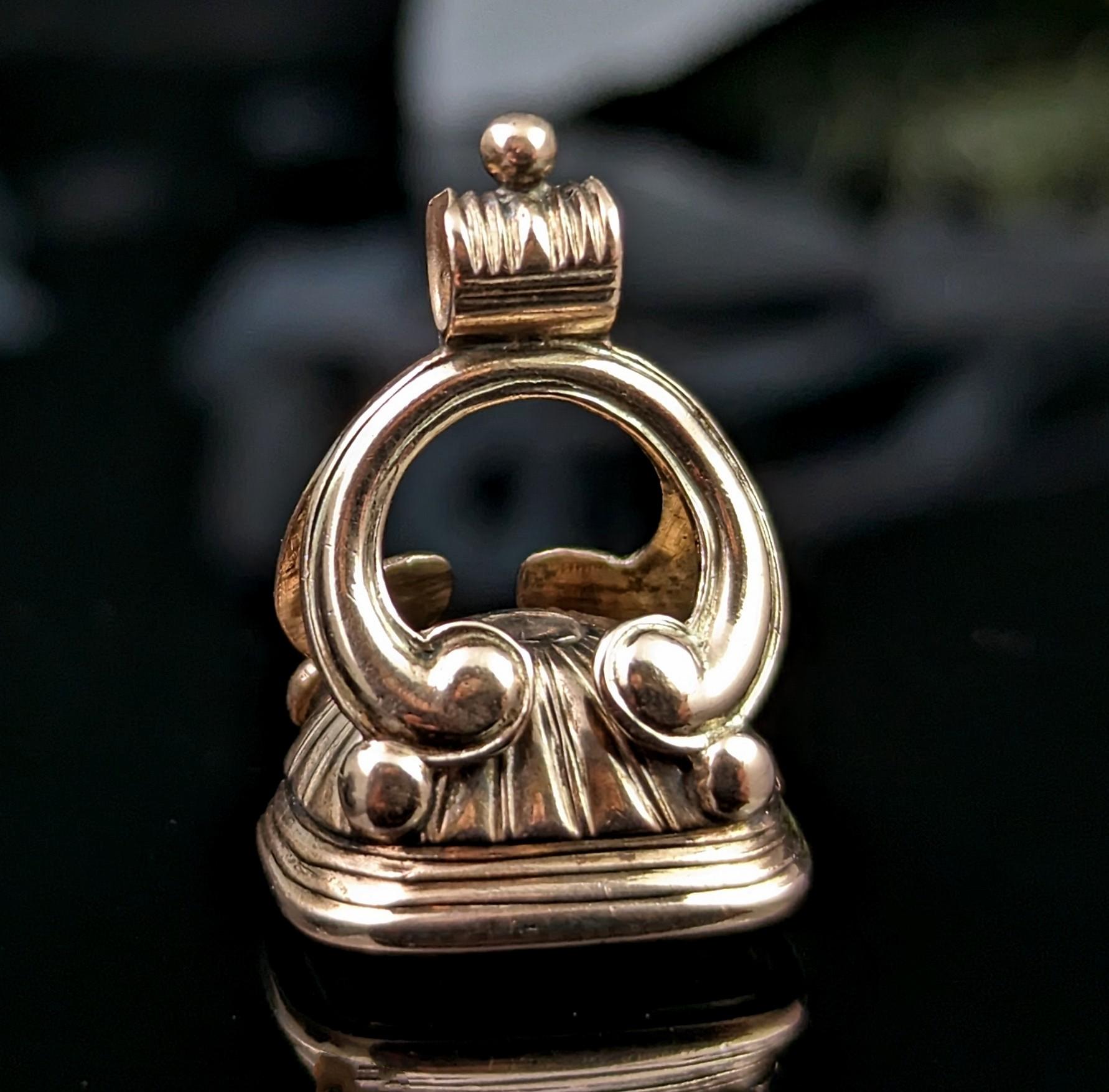Antique Georgian Seal Fob Pendant, Smoky Quartz, 9k Rose Gold Cased 6
