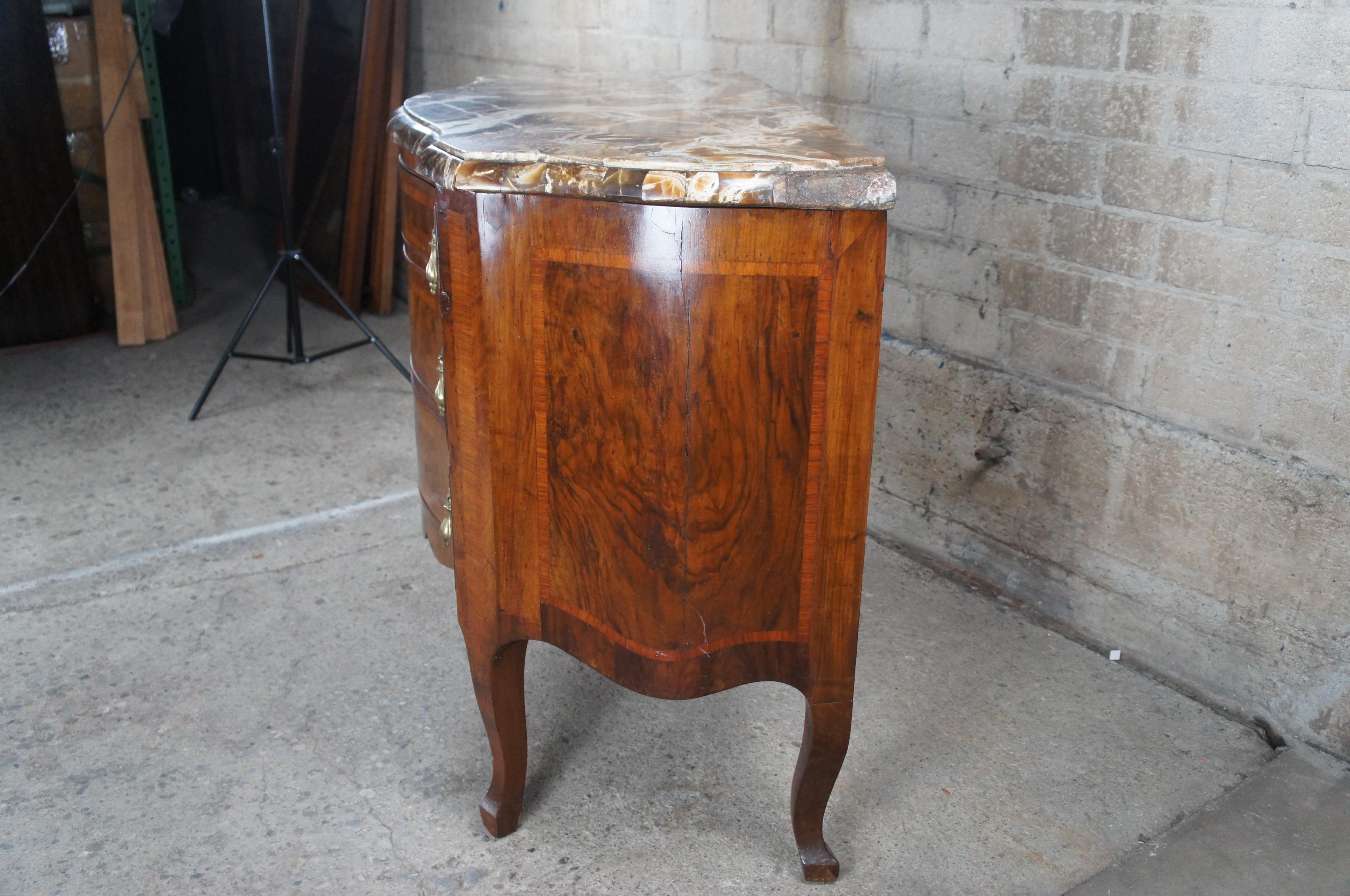 Antique Georgian Serpentine Mahogany Marble Top Inlaid Commode Chest of Drawers For Sale 7