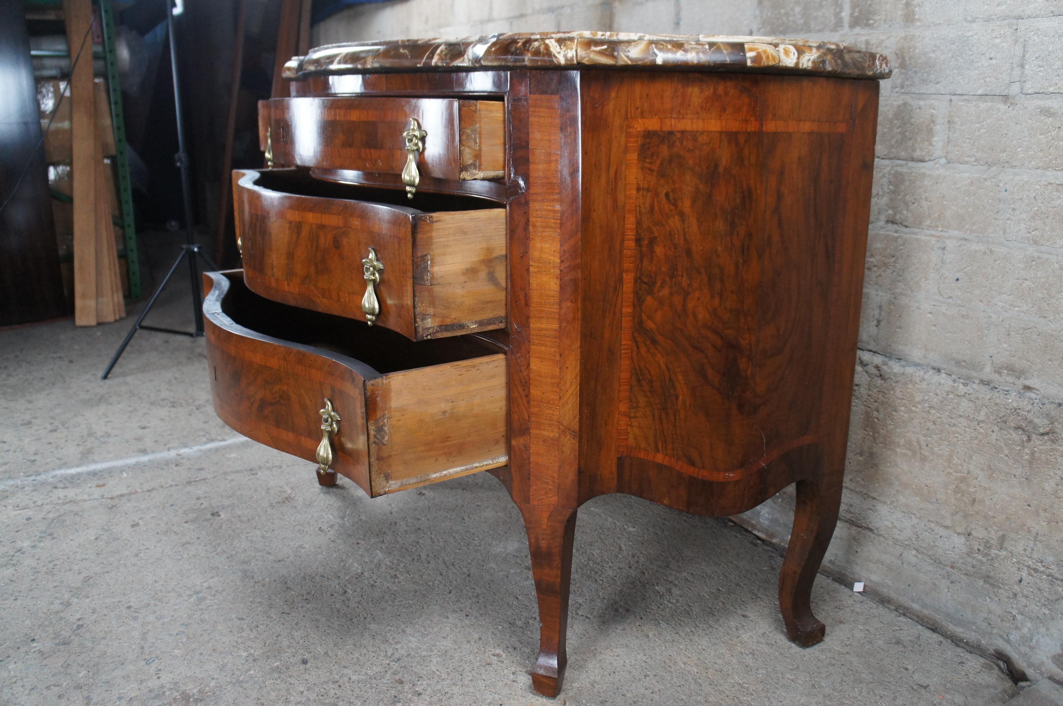 Antique Georgian Serpentine Mahogany Marble Top Inlaid Commode Chest of Drawers For Sale 2