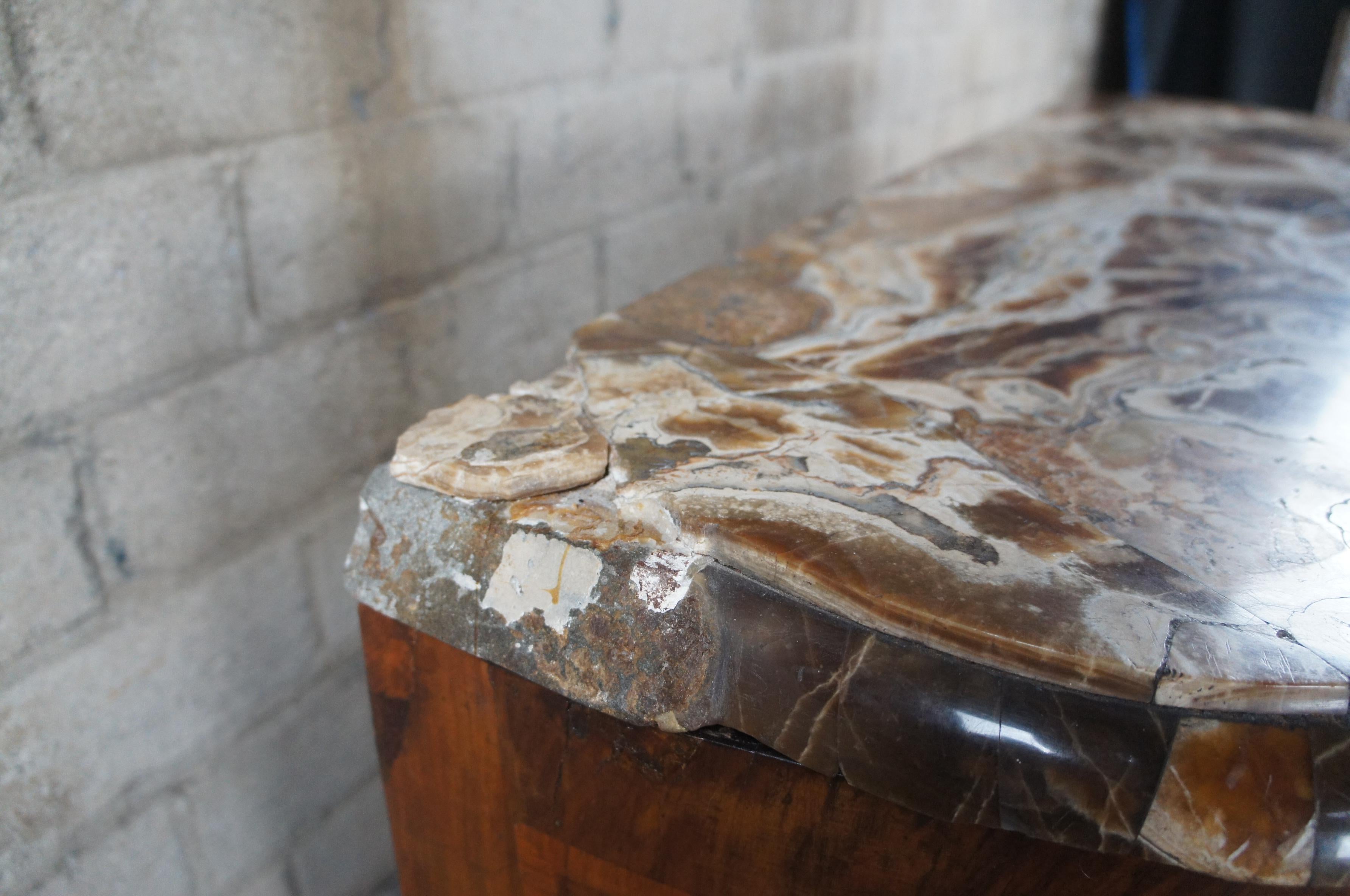 Antique Georgian Serpentine Mahogany Marble Top Inlaid Commode Chest of Drawers For Sale 5