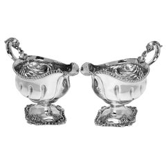 Antique Georgian Set of 4 Silver Sauce Boats / Gravy Jugs 1763