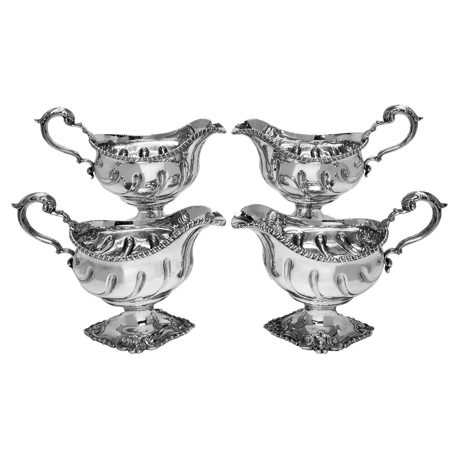 Antique Georgian Set of 4 Silver Sauce Boats / Gravy Jugs 1763