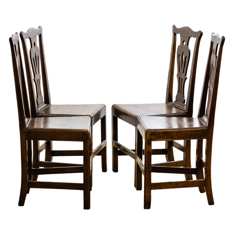 Antique Set of Four Country Chippendale Dining Chairs For Sale