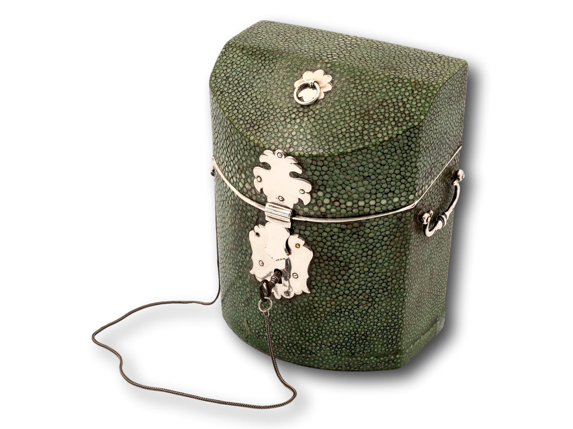 George III Antique Georgian Shagreen and Silver Tea Spoon Box en vente