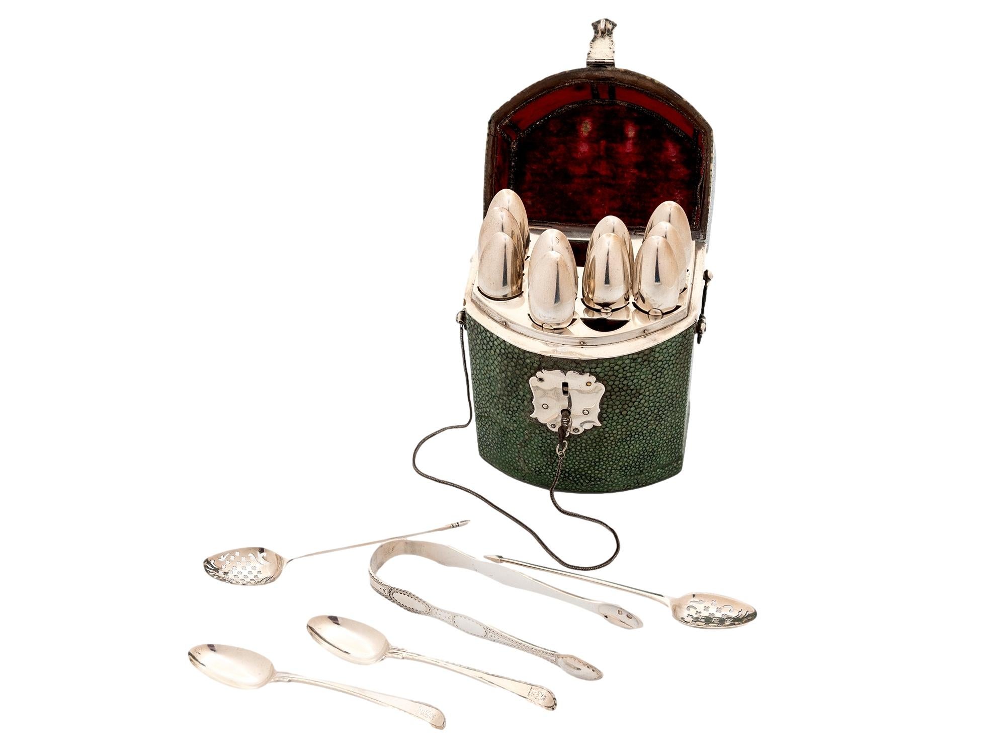 Antique Georgian Shagreen and Silver Tea Spoon Box Bon état - En vente à Northampton, GB