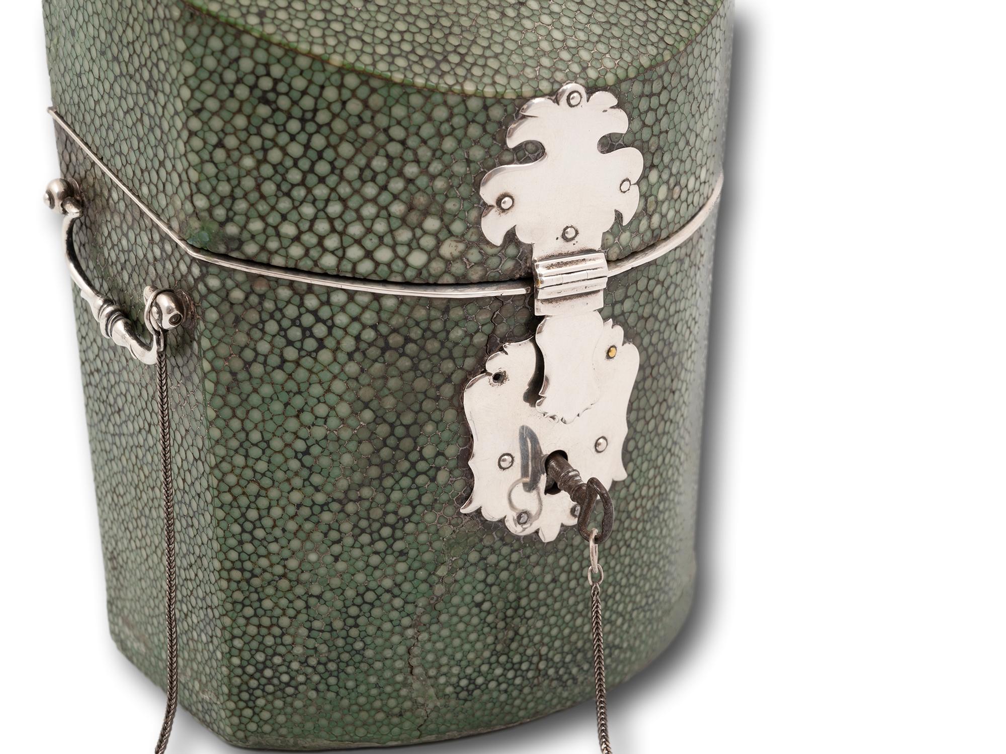 Argent Antique Georgian Shagreen and Silver Tea Spoon Box en vente