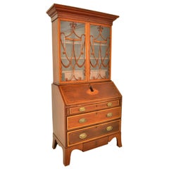 Antica libreria georgiana Sheraton neoclassica in mogano intarsiato, 1795