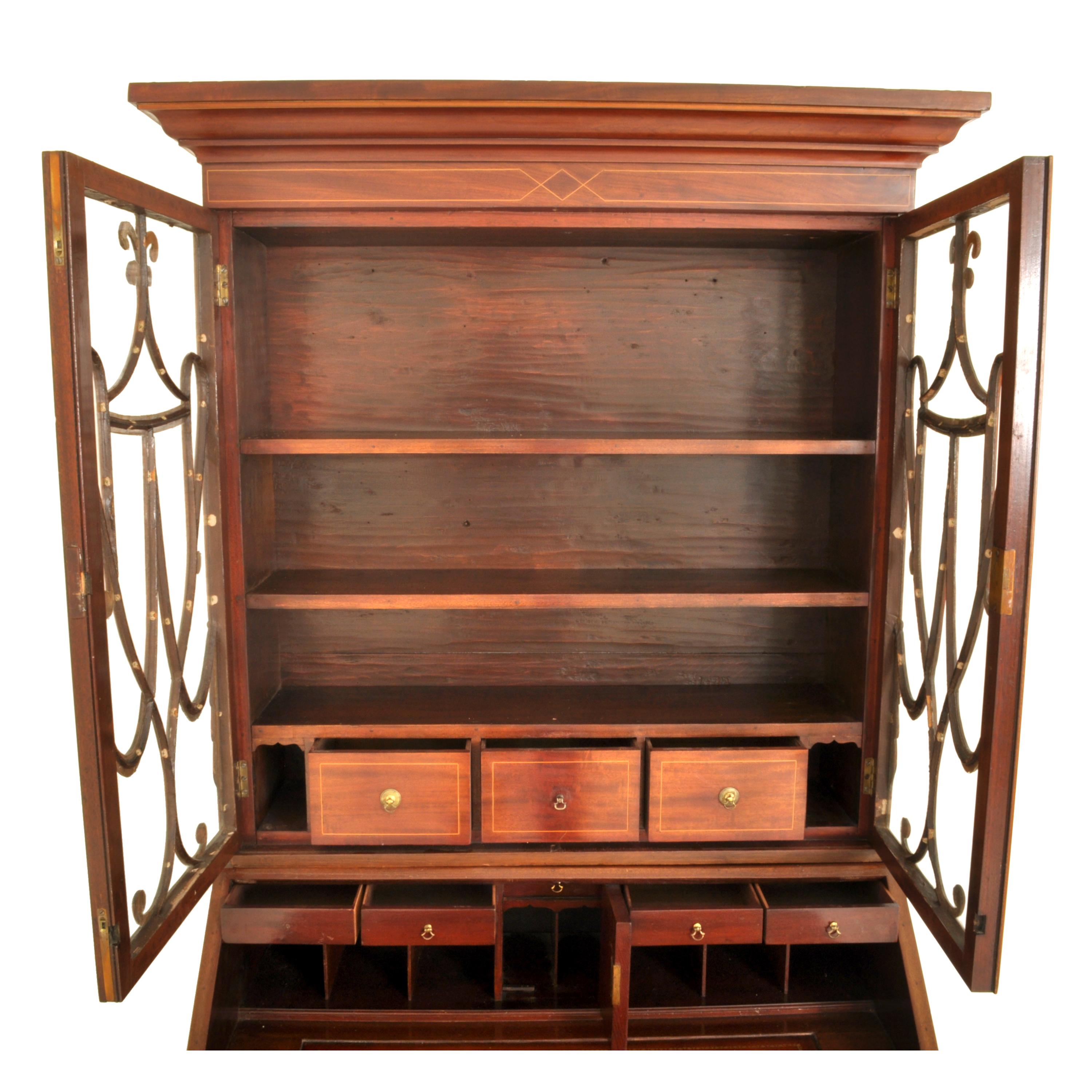 Antique Georgian Sheraton Neo-Classical Inlaid Mahogany Secretary Bookcase, 1795 For Sale 1