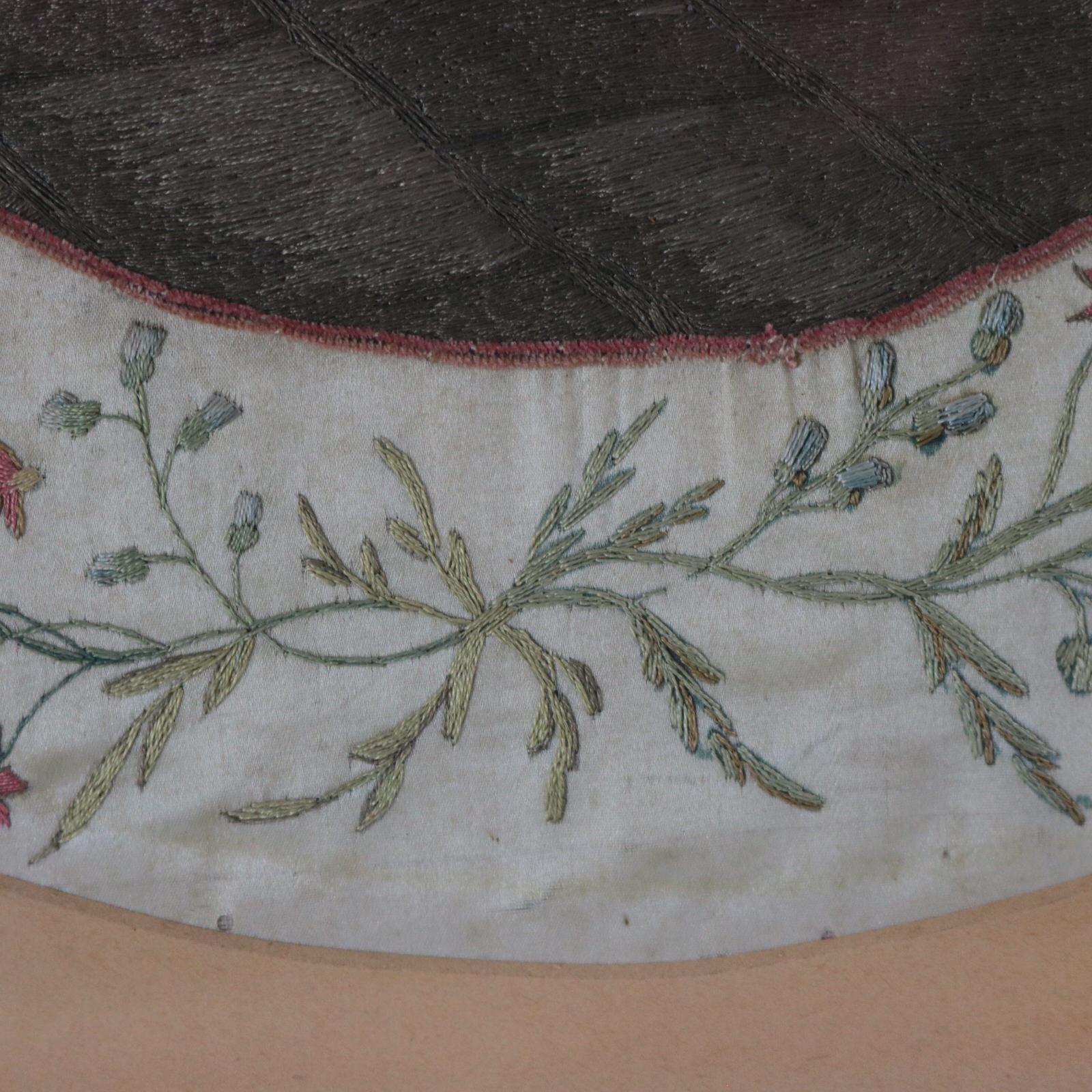 Antique Georgian Silkwork Embroidery, Girl with Lyre 5