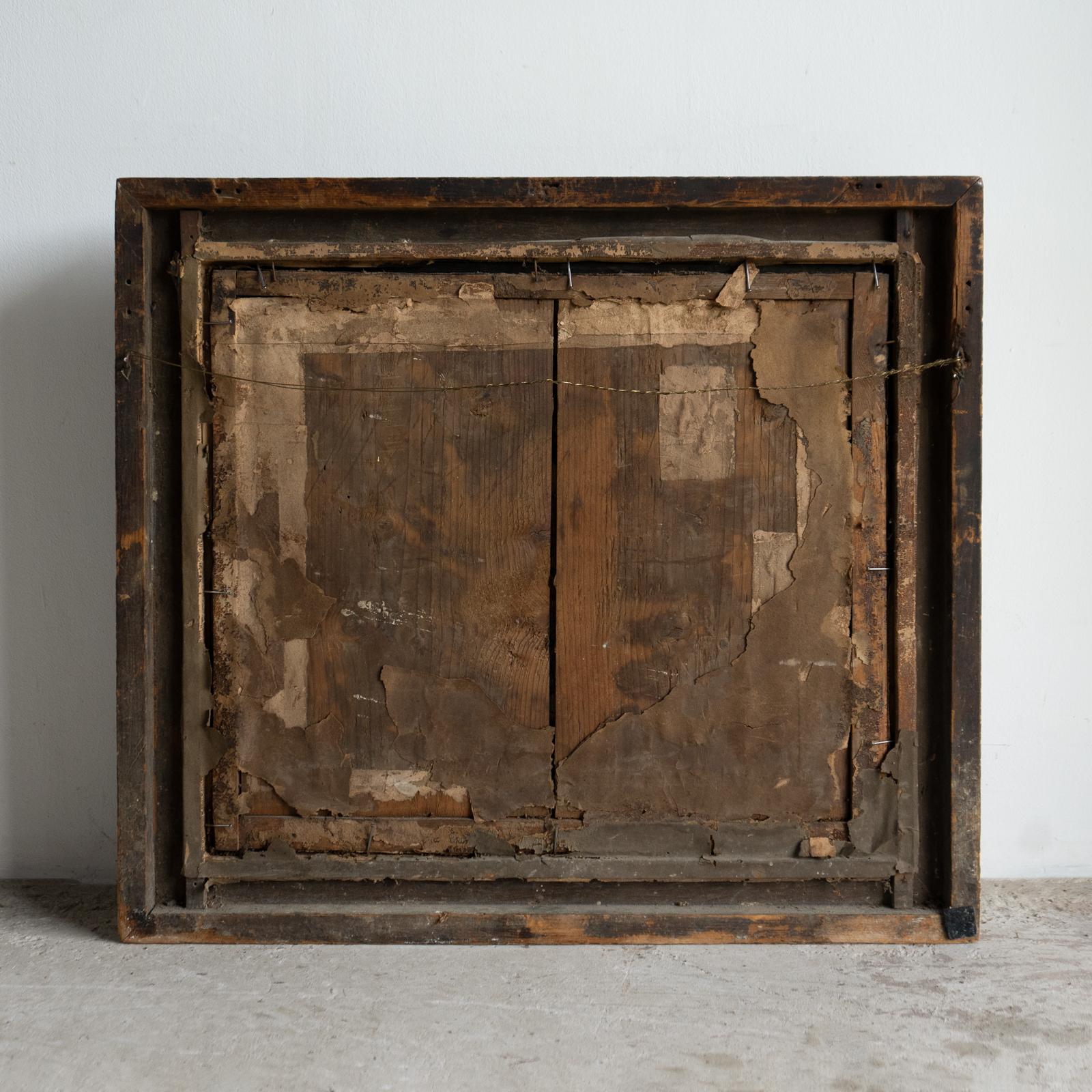 Broderie ancienne géorgienne en soie, Moïse dans les joncs, Verre Eglomise en vente 10