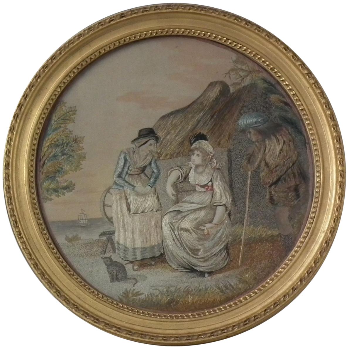 Antique Georgian Silkwork Embroidery of a Country Scene