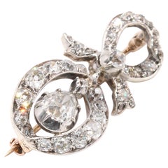 Antique Georgian Silver and Yellow Gold 3.45ctw Old Cut Diamond Ribbon Brooch
