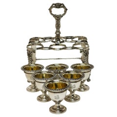 Antiguo Soporte Georgiano de Plata para Hueveras Londres Inglaterra 1819 6 Hueveras