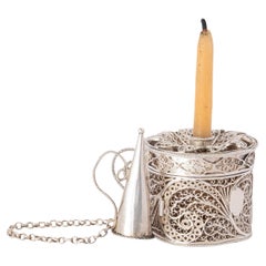 Antique Georgian Silver Filigree Bougie Box Chamberstick Candlestick 1780
