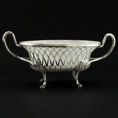 Antiguo plato / cesta / jardinera georgiana de plata y cristal, 1795 Cesta de postre