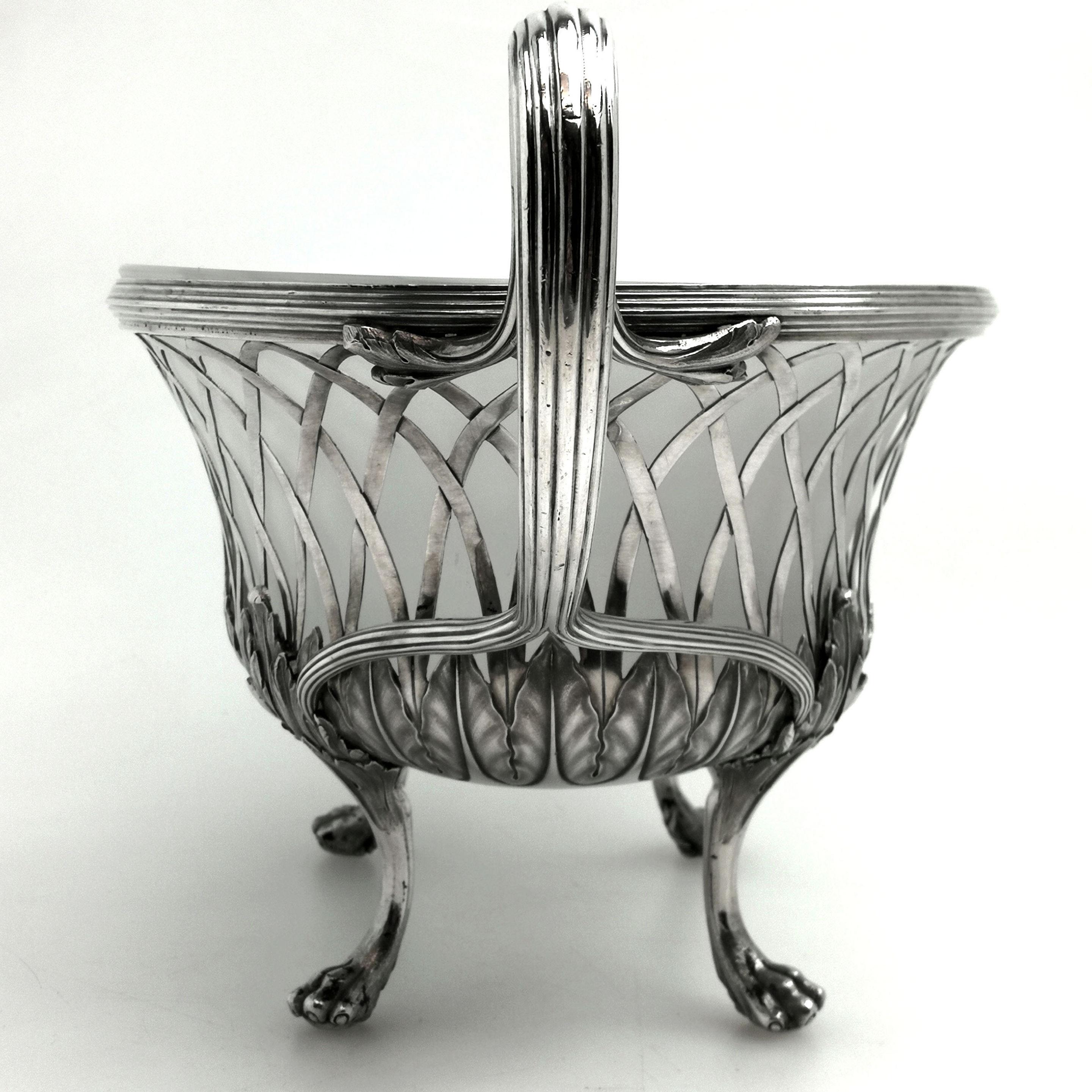 18th Century and Earlier Antique Georgian Silver & Glass Dish / Basket / Jardiniere, 1795 Dessert Basket For Sale