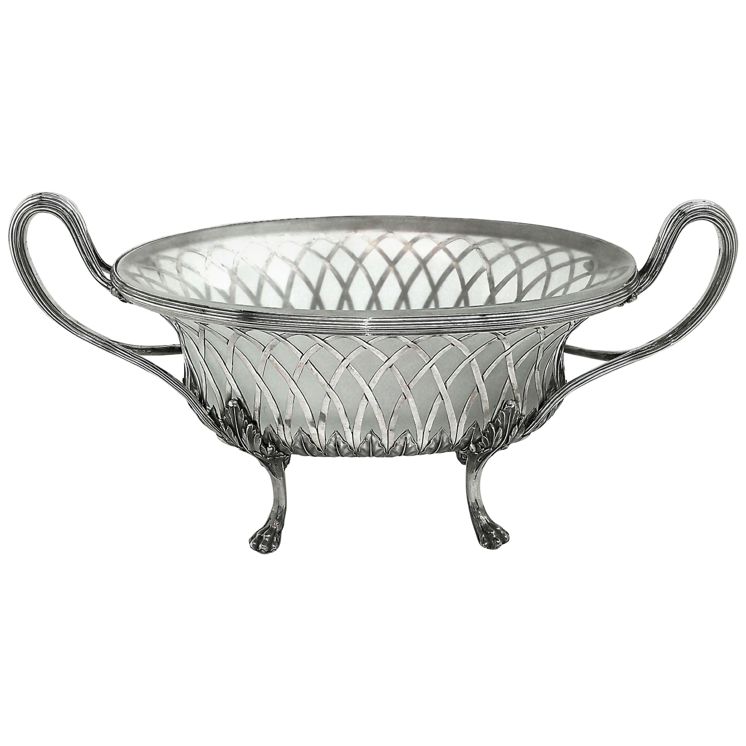 Antique Georgian Silver & Glass Dish / Basket / Jardiniere, 1795 Dessert Basket