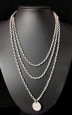 Antique Georgian Silver Longuard Chain Necklace, Coin Pendant