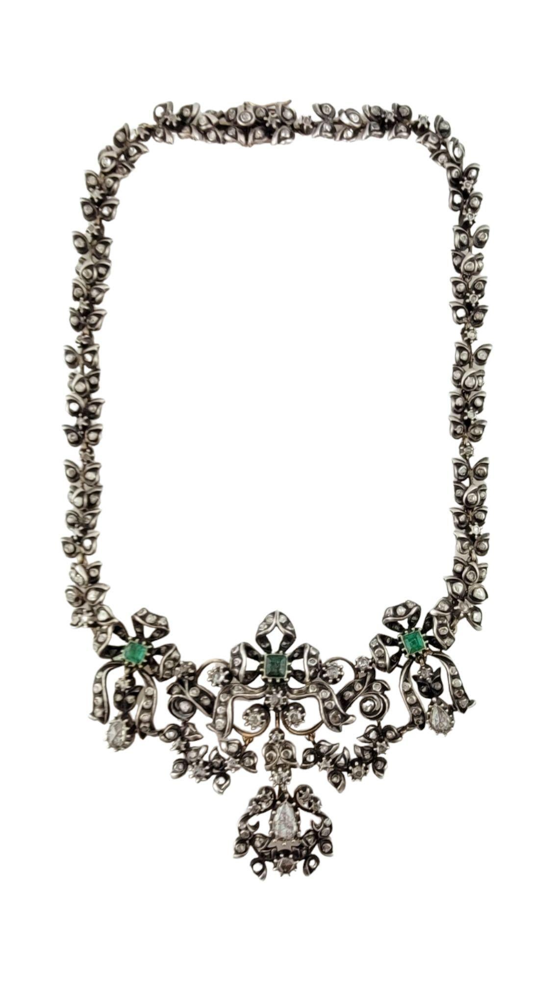 Georgian Silver over Gold Diamond and Emerald Collar / Choker Necklace

This stunning necklace is from the 18th Century Georgian era. This necklace is what you would have seen worn at evenings by a wealthy Georgian lady.

The necklace is set in