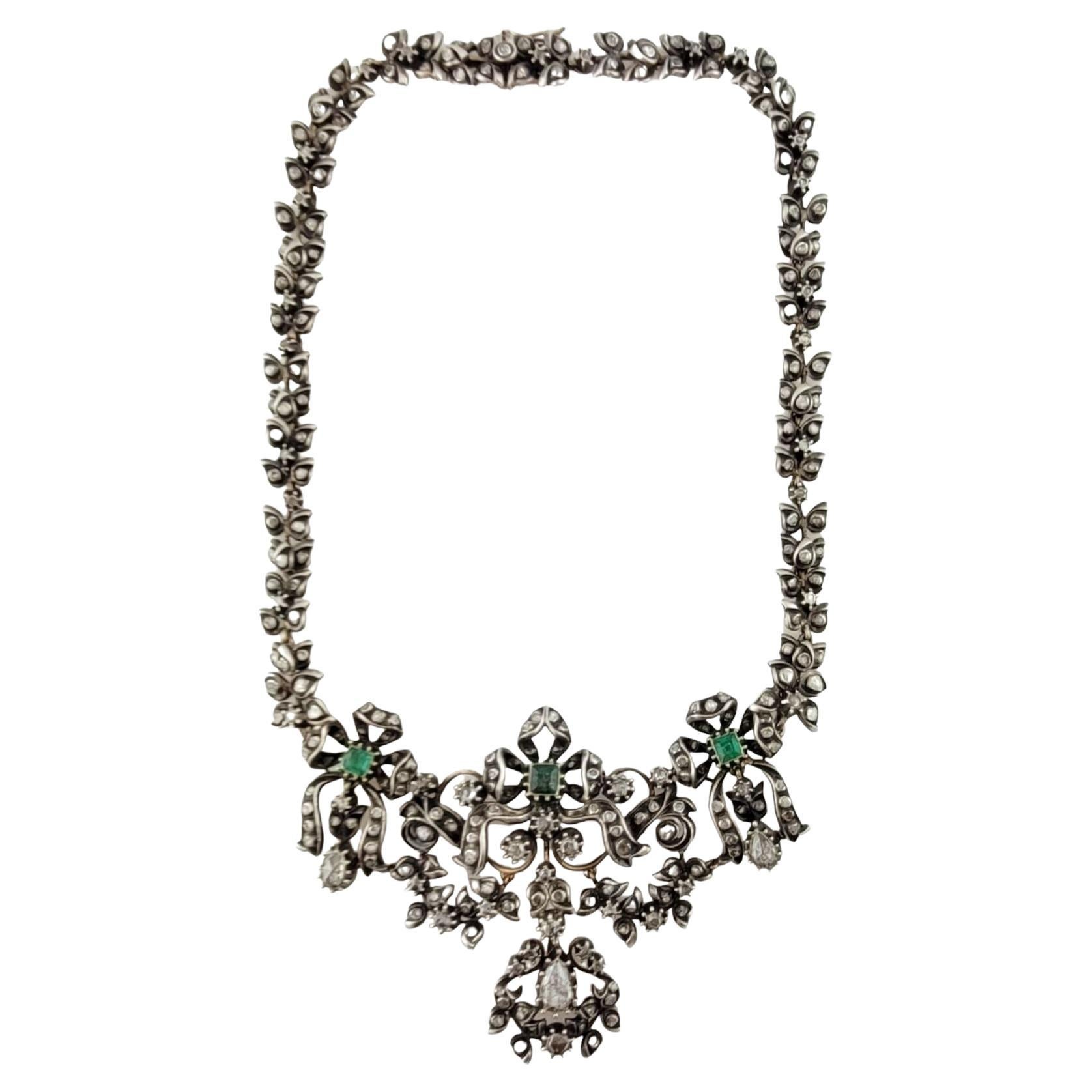 Collar antiguo georgiano de plata sobre oro con esmeralda natural y diamantes talla rosa en venta