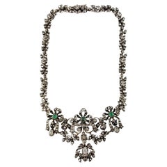 Antique Georgian Silver Over Gold Natural Emerald and Rose Cut Diamond Necklace