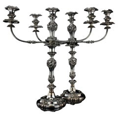 Antique Georgian Silver Plated Pair of 3 Arm Candelabras