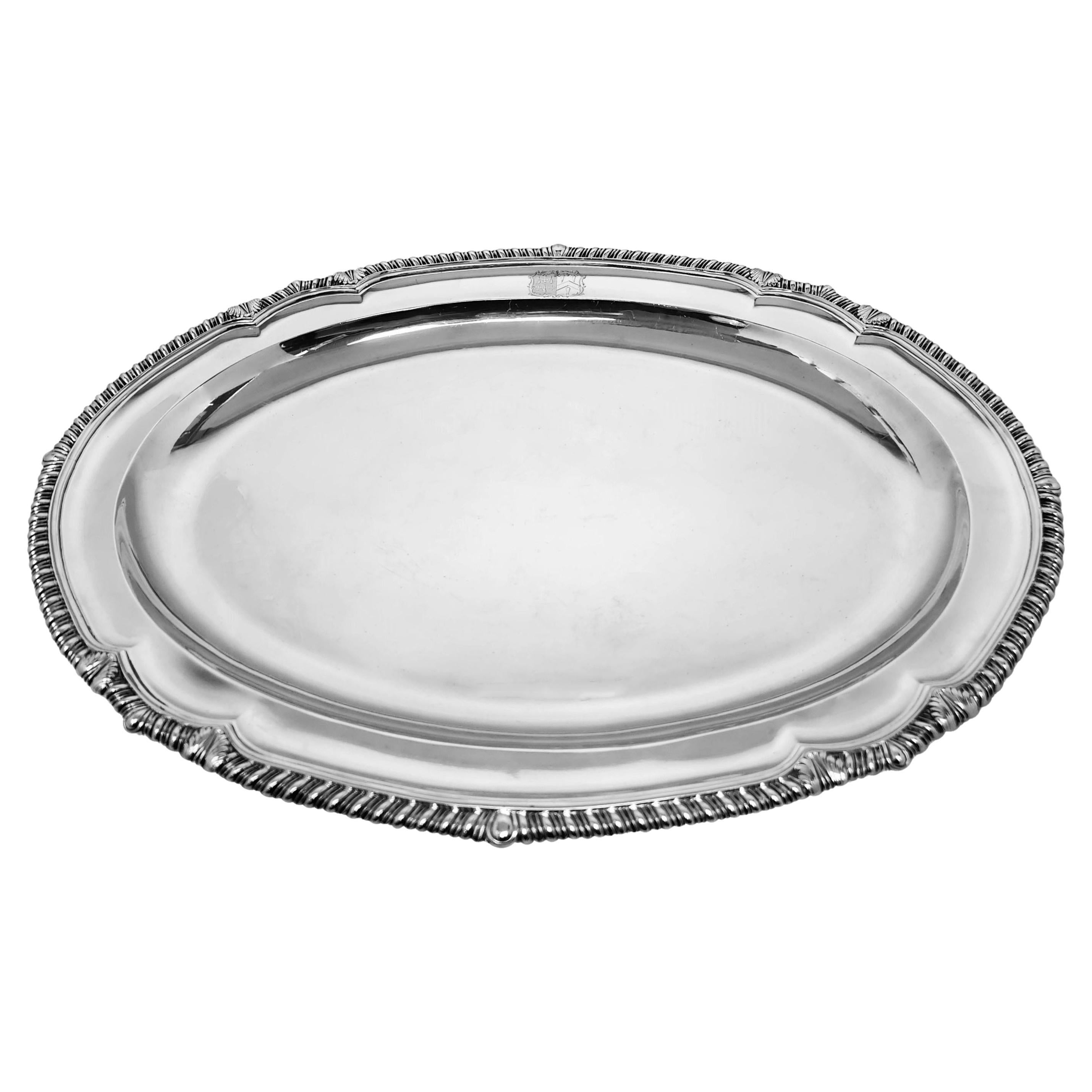 Antique Georgian Silver Serving Platter Meat Platter 1809 Shaped Oval Gadroon For Sale