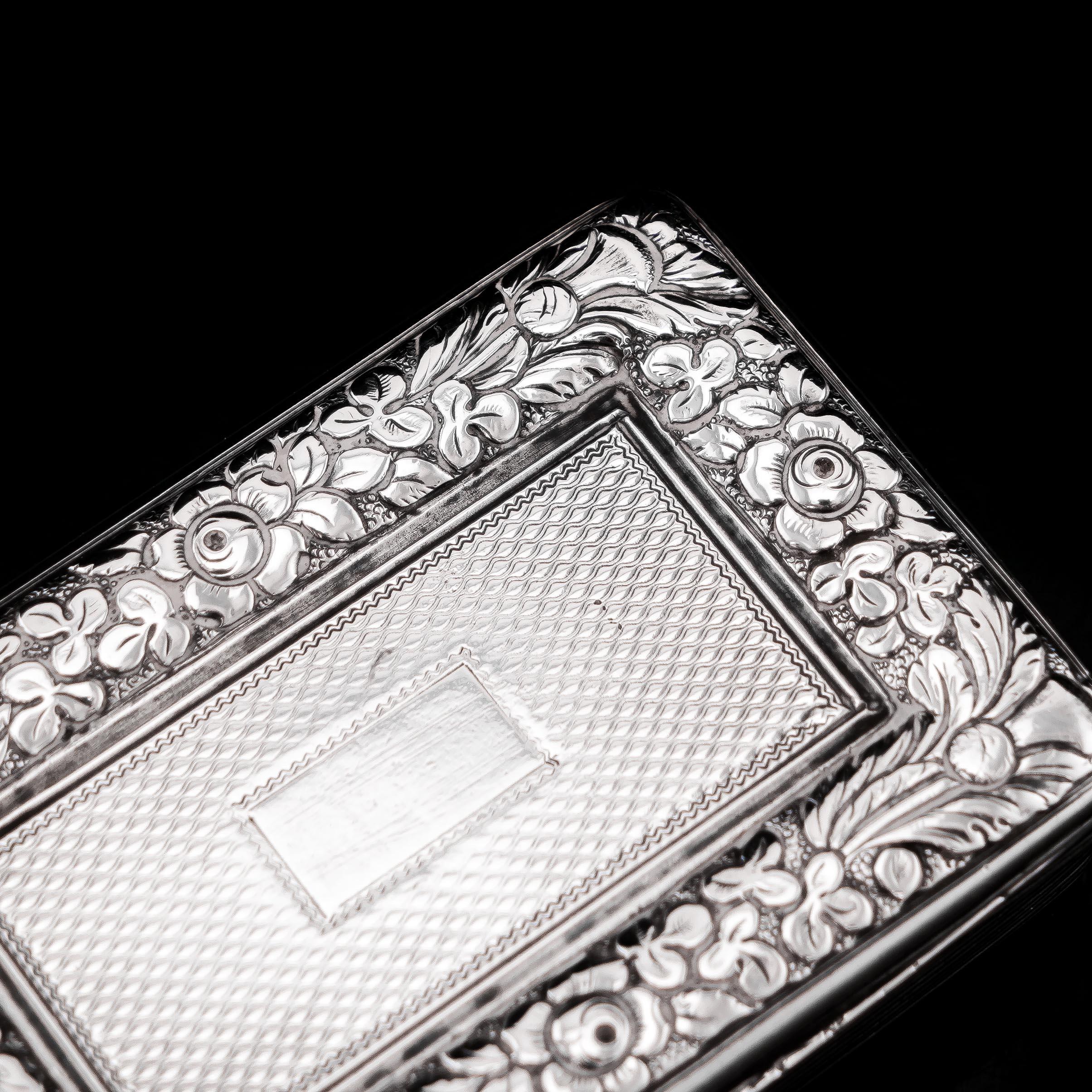 Antique Georgian Silver Snuff Box with Floral Border - Thomas Wilkes Barker 1824 6