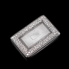 Antique Georgian Silver Snuff Box with Floral Border - Thomas Wilkes Barker 1824