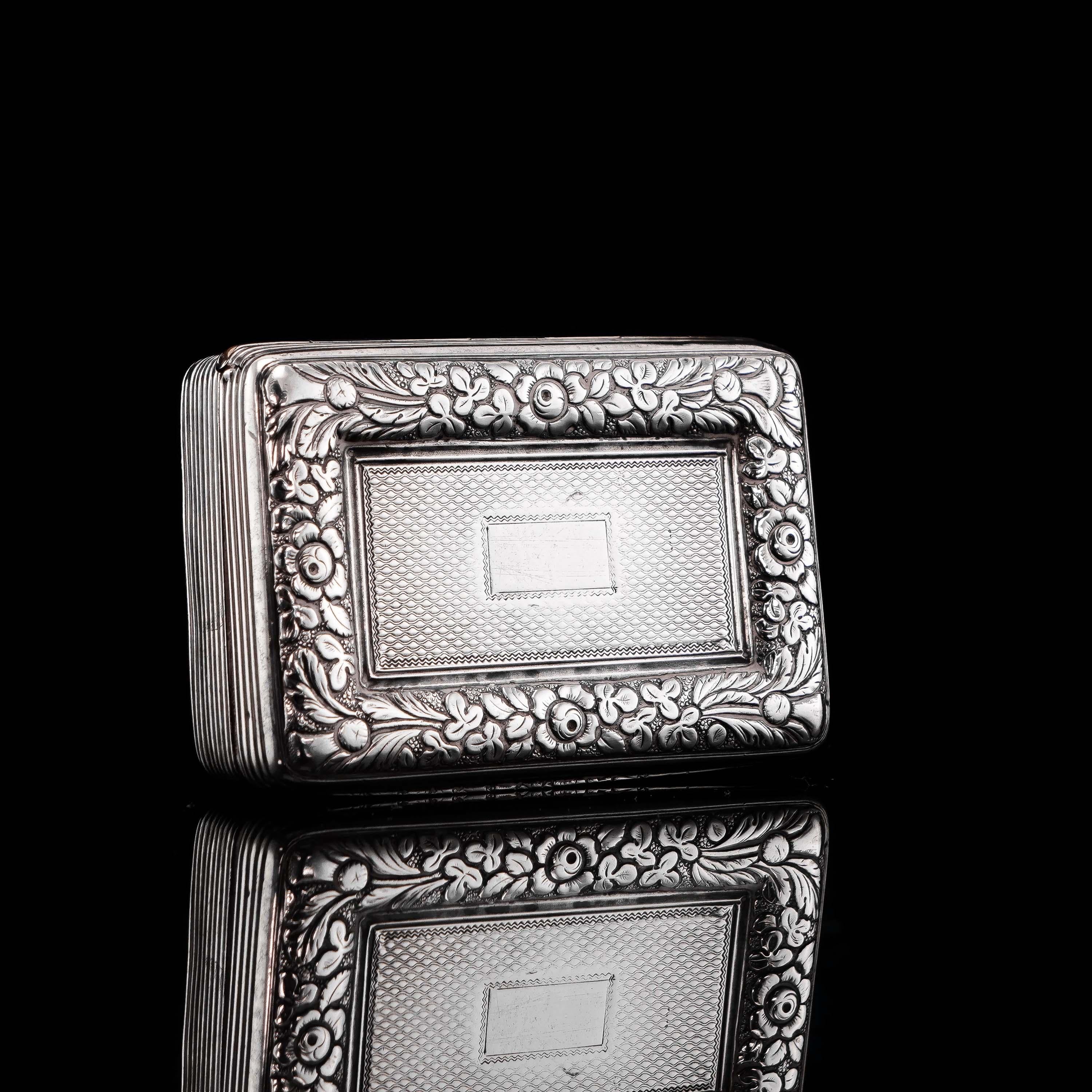 Antique Georgian Silver Snuff Box with Floral Border - Thomas Wilkes Barker 1824 1