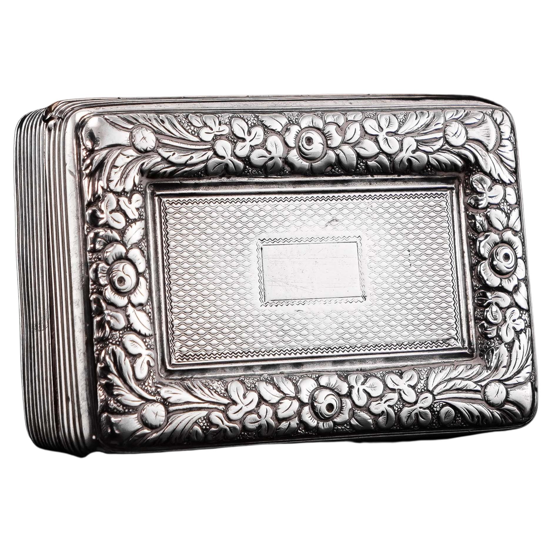 Antique Georgian Silver Snuff Box with Floral Border - Thomas Wilkes Barker 1824