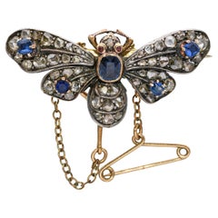 Antique Georgian Silver-Topped Gold Rose Cut and Sapphire Butterfly Brooch