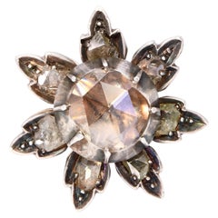 Antique Georgian Silver Topped Rose Gold Foil Back Rose Cut Diamond Flower Ring