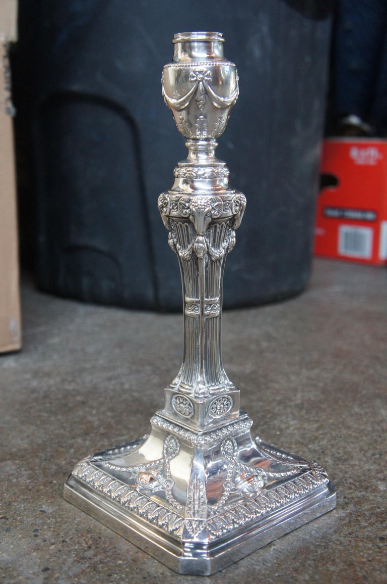 Antique Silver Plate Candelabra English Candlesticks Rams Head