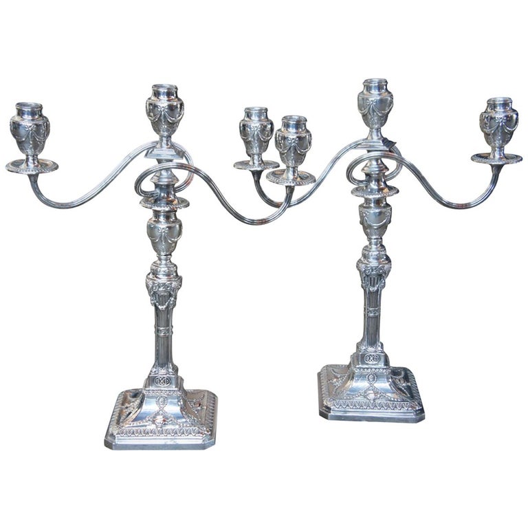 Antique Silver Plate Candelabra English Candlesticks Rams Head