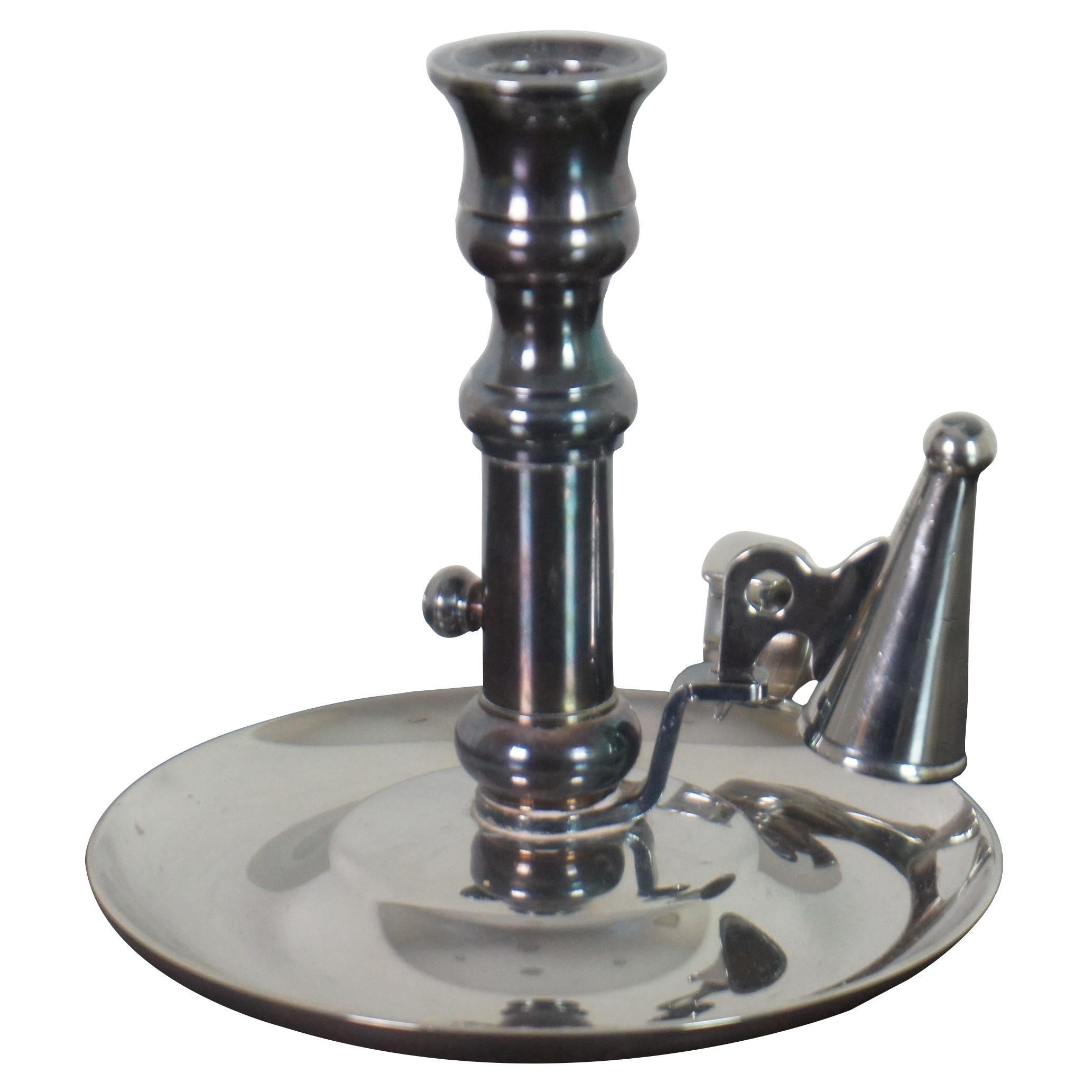 Antique Georgian Silverplate Chamberstick Candle Holder Candlestick w Snuffer