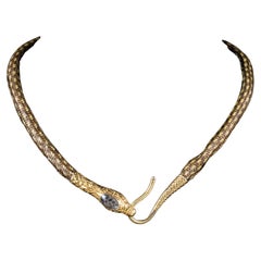 Antica collana georgiana con collare a serpente e cristallo di rocca in oro 18ct