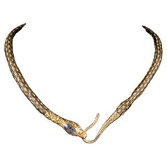 Collier de serpent géorgien ancien en cristal de roche et or 18 carats