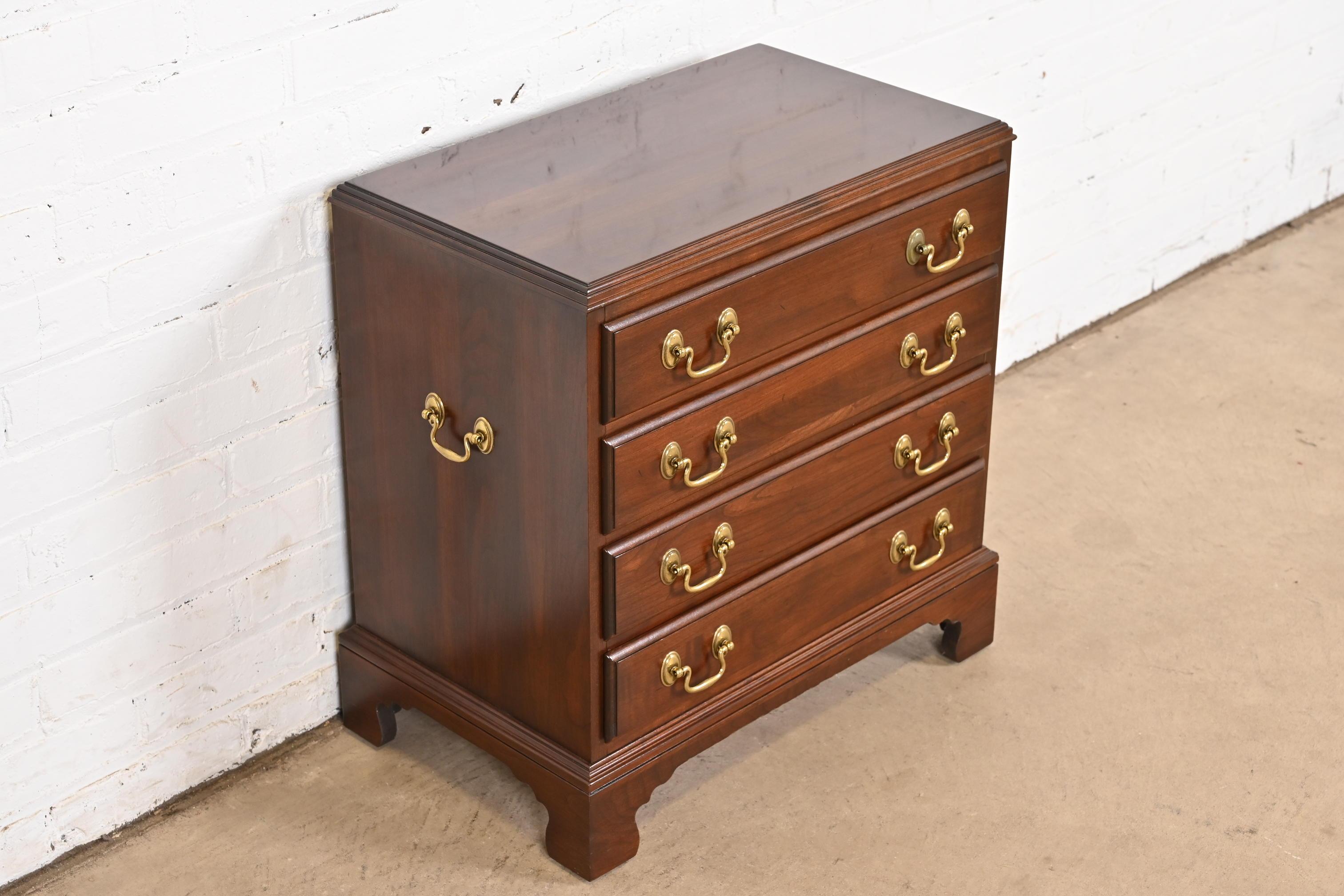 20th Century Antique Georgian Solid Cherry Wood Four-Drawer Bedside Chest For Sale