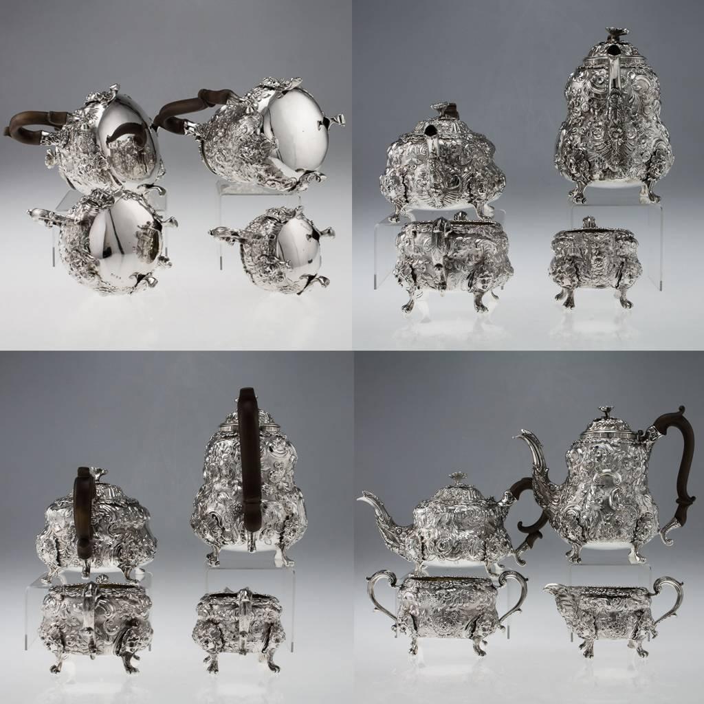 George III Antique Georgian Solid Silver Exceptional Tea and Coffee Set, circa 1818-1820