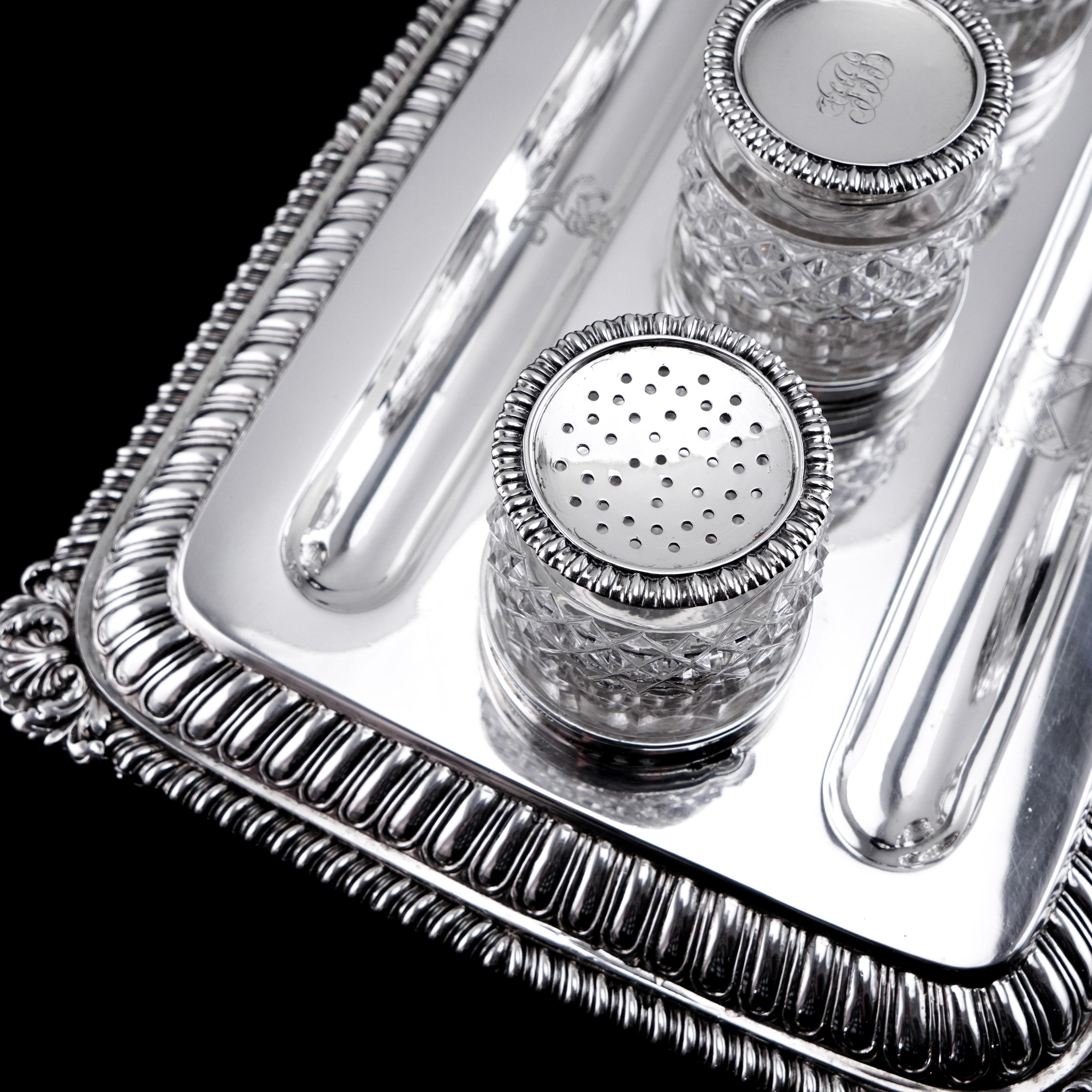 Antique Georgian Solid Silver Inkstand (1kg+) Regency Design London 1813 en venta 9
