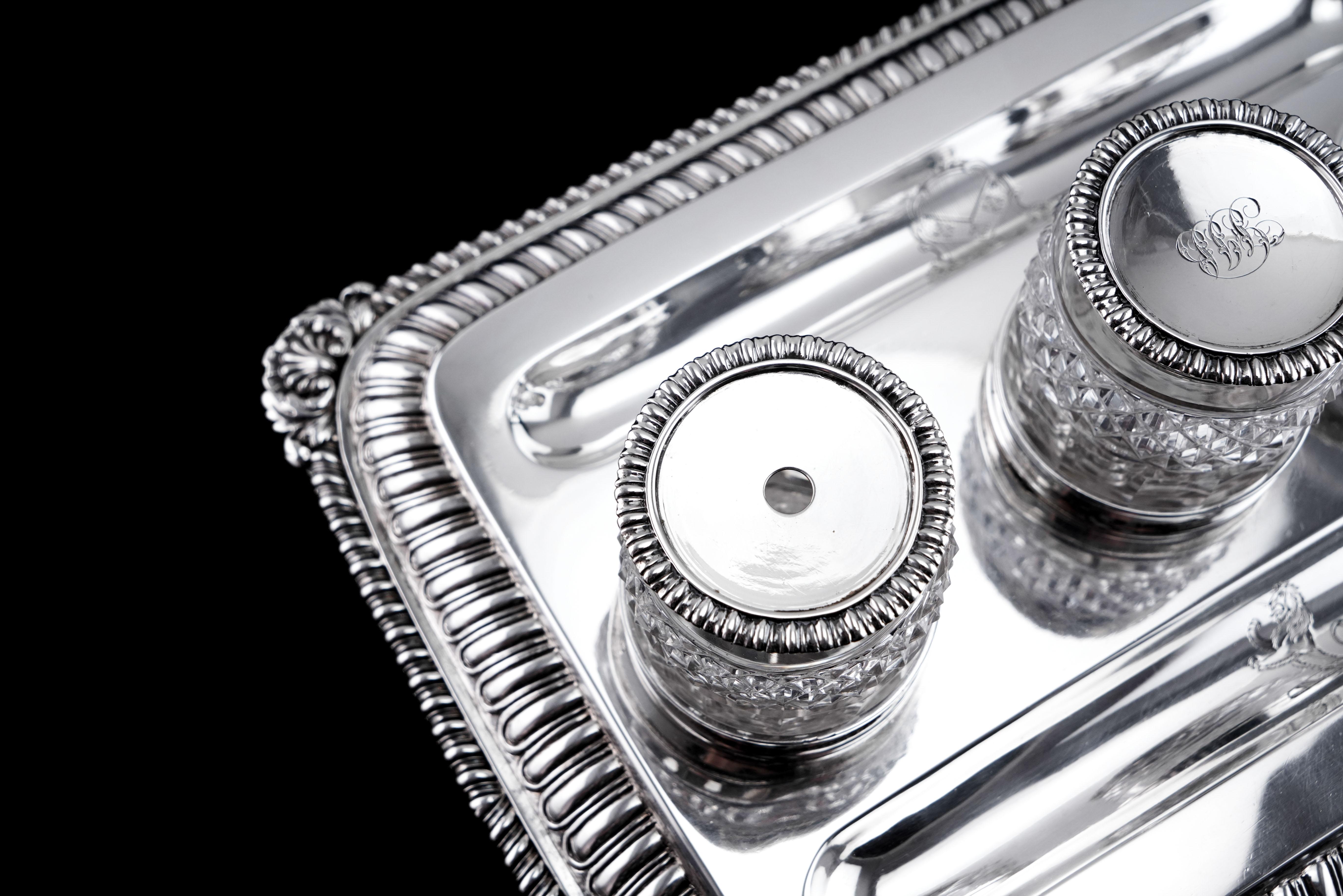 Antique Georgian Solid Silver Inkstand (1kg+) Regency Design London 1813 en venta 13