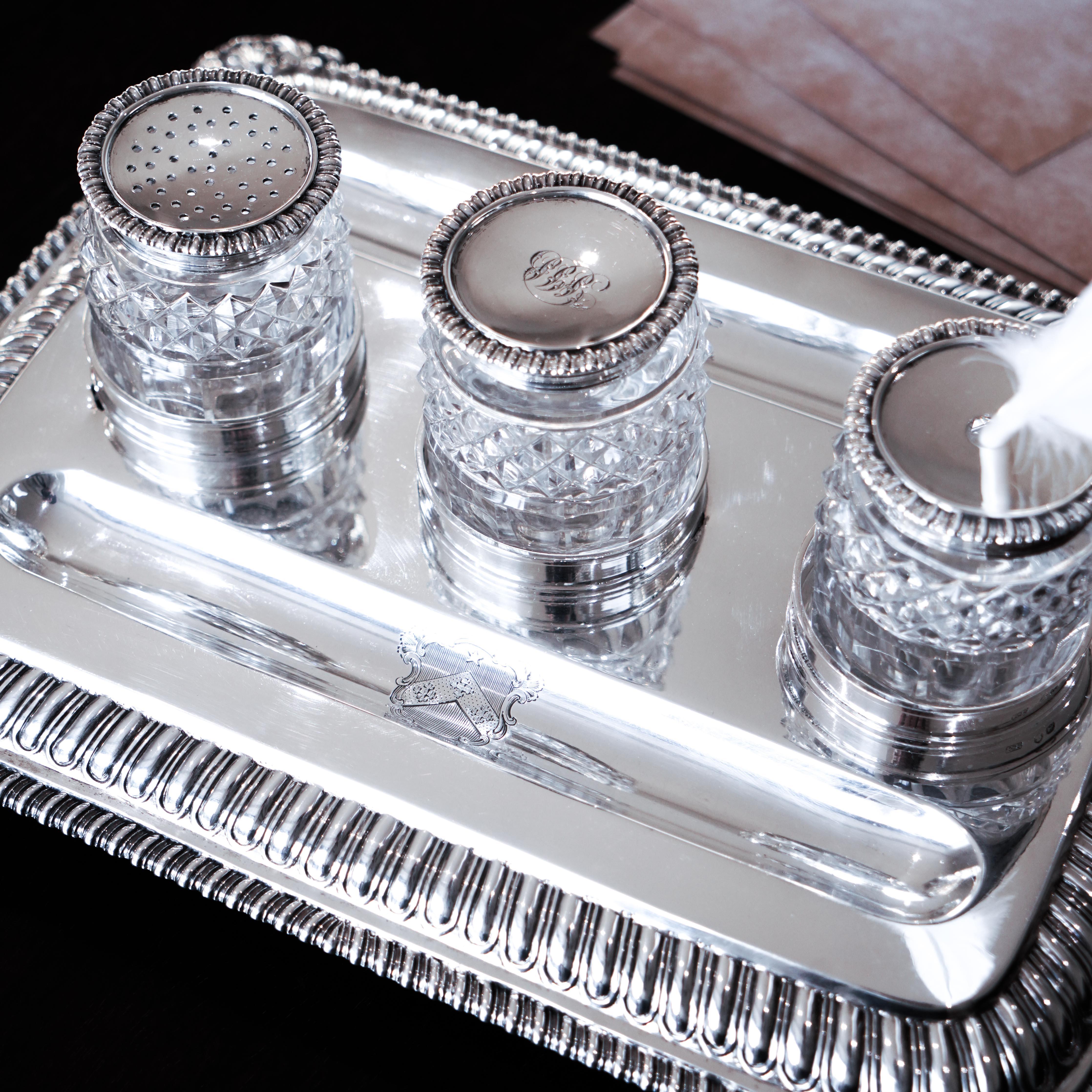 Antique Georgian Solid Silver Inkstand (1kg+) Regency Design London 1813 en venta 1